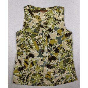 ELLEN TRACY - WOMEN'S GREEN PRINT SLEEVELESS RUFFLE TANK TOP BLOUSE - SIZE 10